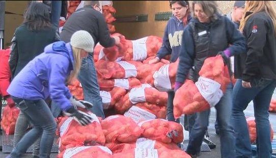 Five thousand of the 17,000 pounds of potatoes donated by Ressler Motors was delivered Friday for Can the Griz. (MTN News)